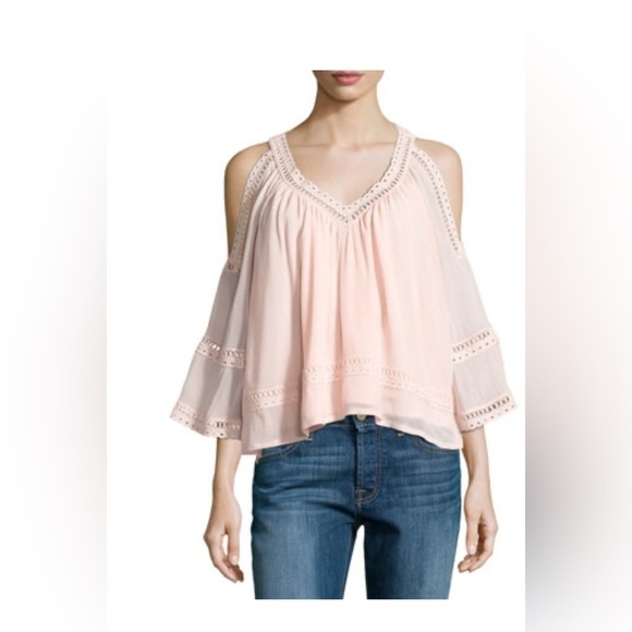 Rebecca Minkoff Deneuve Cold-Shoulder V-Neck Top Pink - Picture 1 of 6